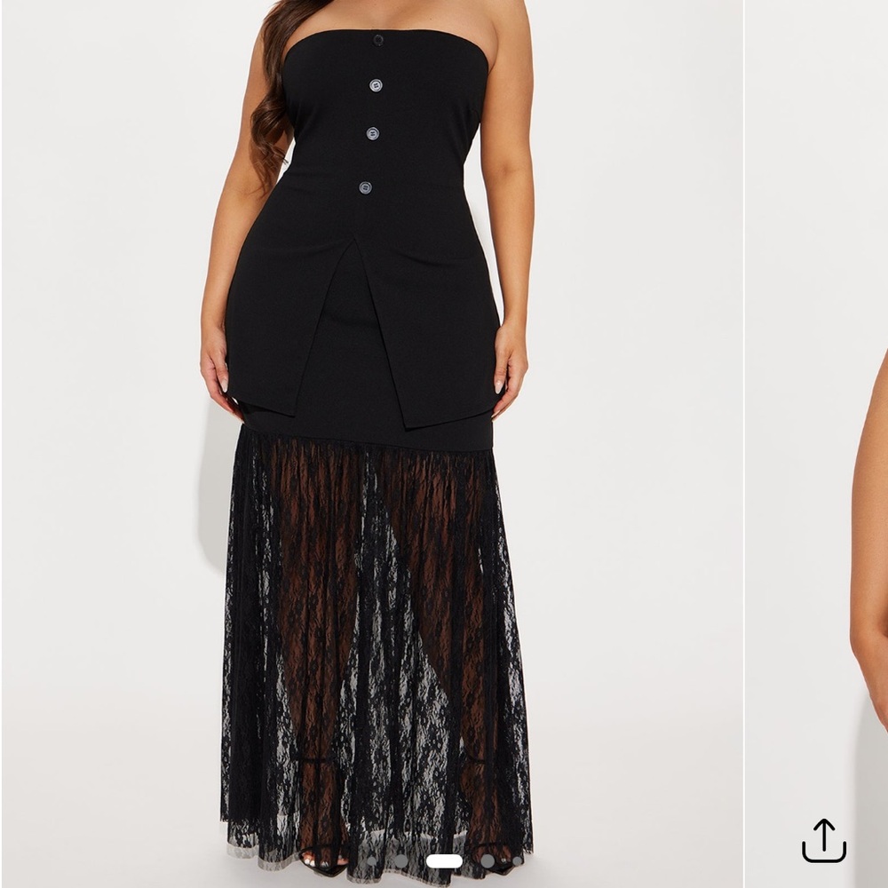 Elegant Strapless Black Lace Dress